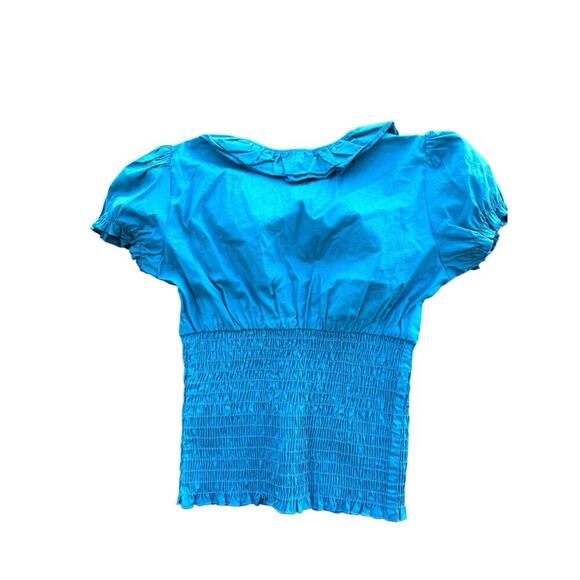 Selé Teal Blue High Rouched Waist Collared Blouse 97% Cotton 3% Spandex‎ Medium - Picture 8 of 8